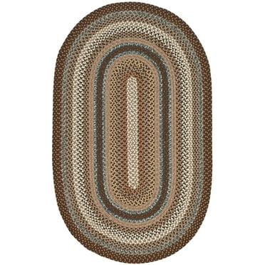 SAFAVIEH Braided Angel Bordered Machine Washable Reversible Area Rug, Brown/Multi, 3' x 5' Oval