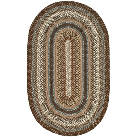 SAFAVIEH Braided Angel Bordered Machine Washable Reversible Area Rug, Brown/Multi, 3' x 5' Oval