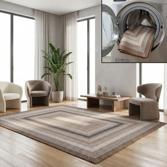 Safavieh Braided Angel Bordered Machine Washable Reversible Area Rug, Brown/Multi, 8' x 8' Square