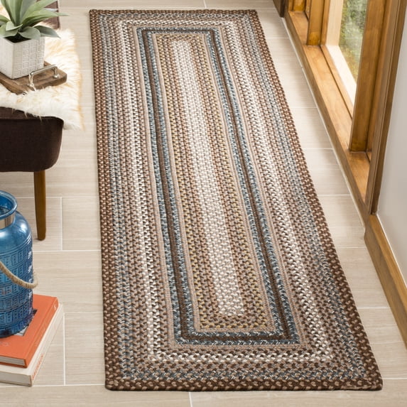 Safavieh Braided Angel Bordered Machine Washable Reversible Runner Rug, Brown/Multi, 2'3" x 14'