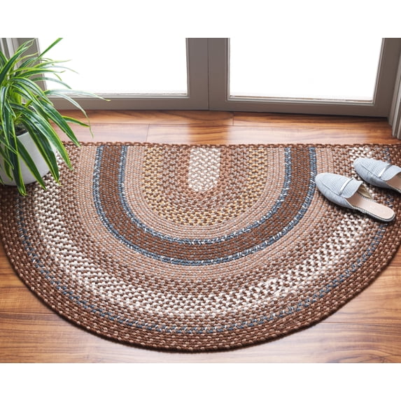 Safavieh Braided Angel Bordered Machine Washable Reversible Area Rug, Brown/Multi, 2' x 4' Half Moon