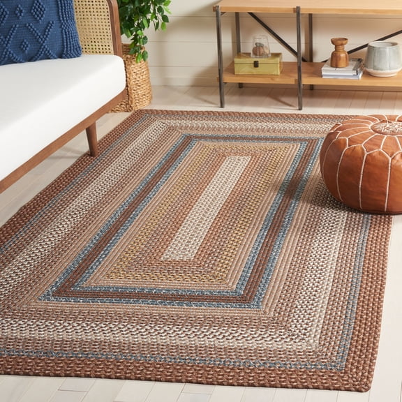 SAFAVIEH Braided Angel Bordered Machine Washable Reversible Area Rug, Brown/Multi, 2' x 3'