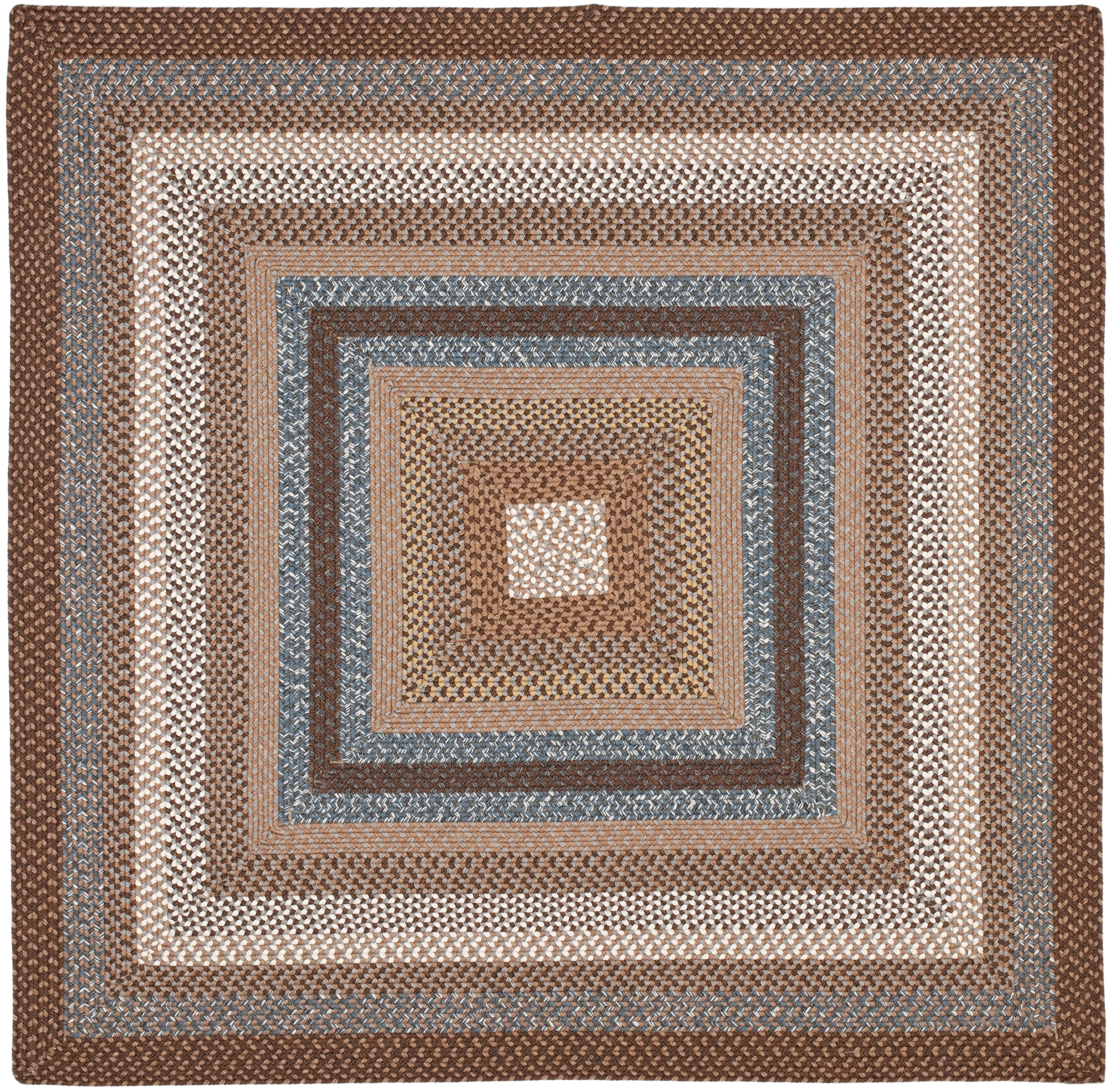 Handwoven Reversible Easy-Care Synthetic Square Rug in Blue and Brown