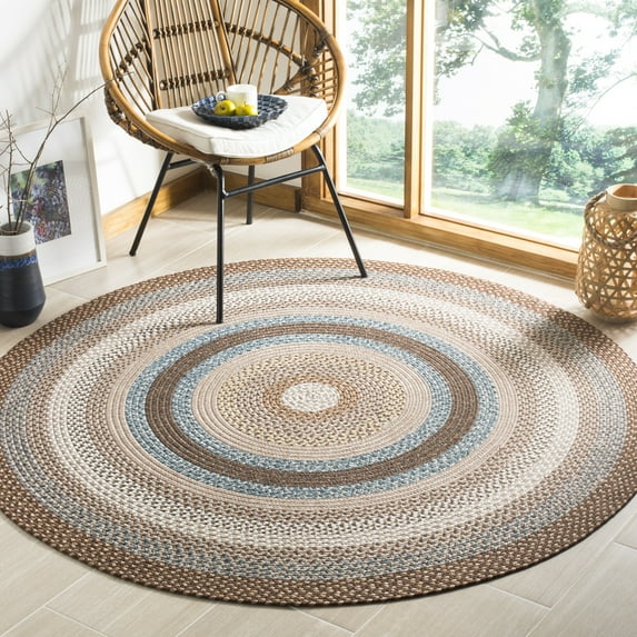 Safavieh Braided Angel Bordered Machine Washable Reversible Area Rug, Brown/Multi, 8' x 8' Round