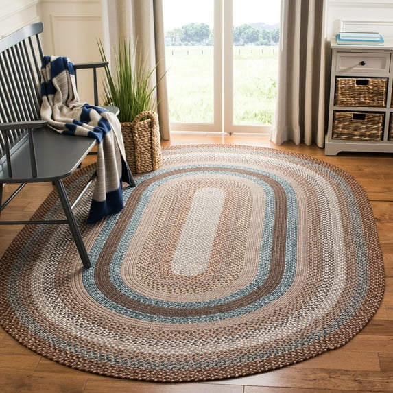 Safavieh Braided Angel Bordered Machine Washable Reversible Area Rug, Brown/Multi, 9' x 12' Oval