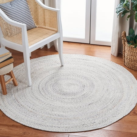 SAFAVIEH Braided Aristotle Solid Polyester Reversible Area Rug, Ivory, 5' x 5' Round