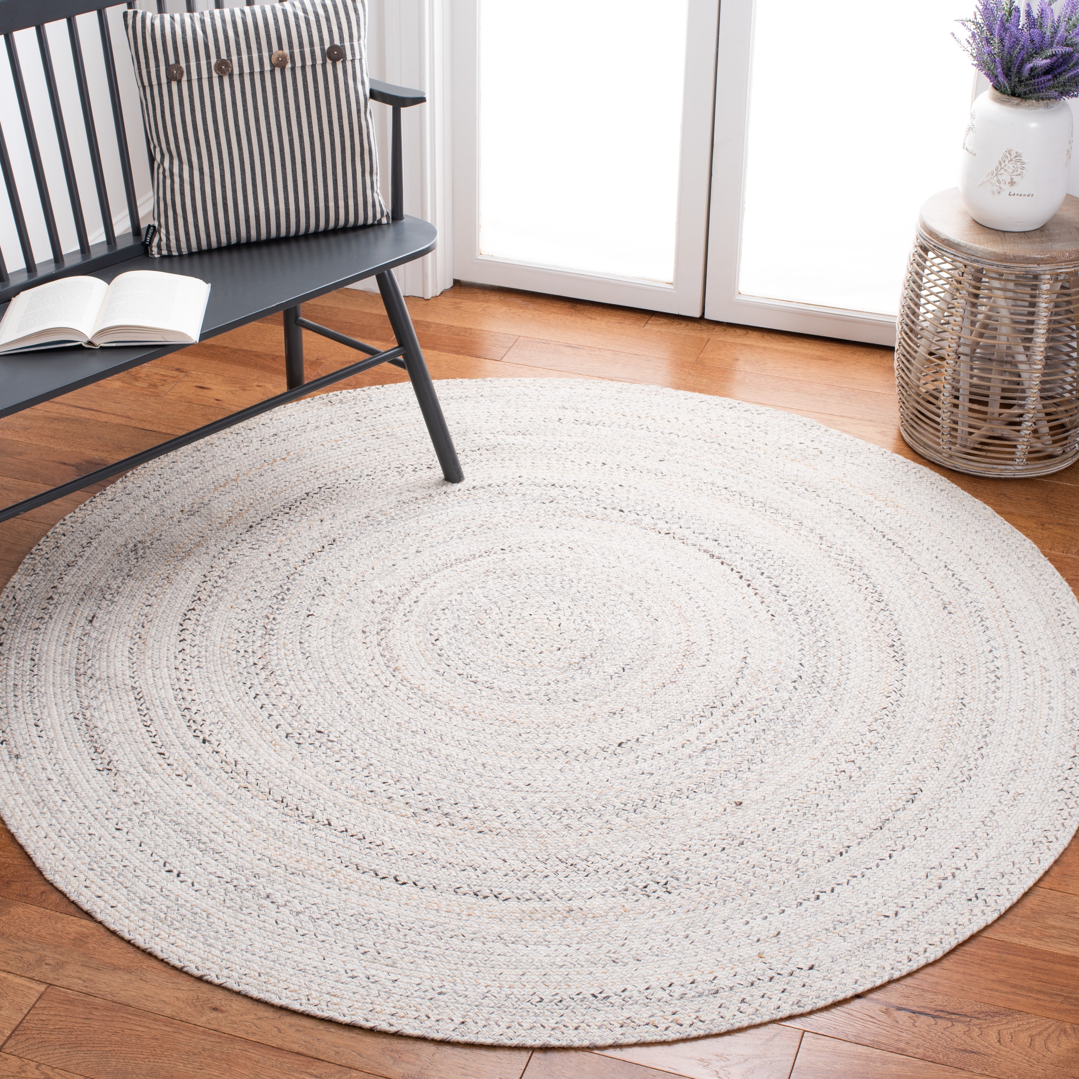 SAFAVIEH Braided Aristotle Solid Polyester Reversible Area Rug, Ivory, 8' x 8' Round