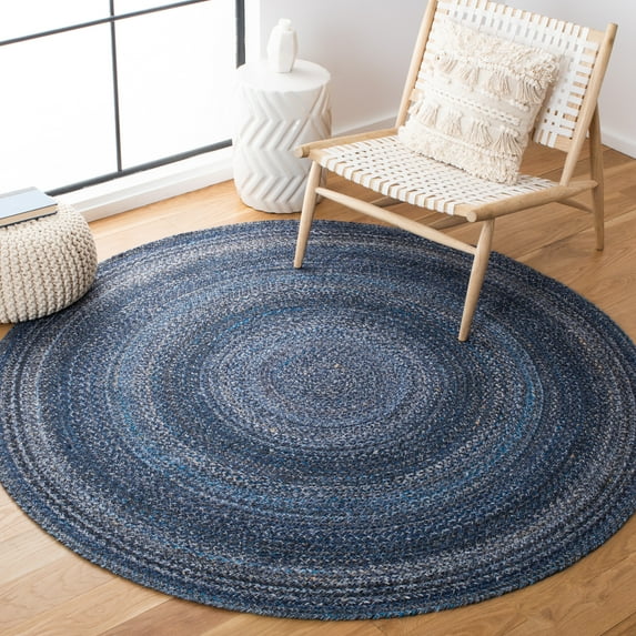 SAFAVIEH Braided Aristotle Solid Polyester Reversible Area Rug, Navy, 8' x 8' Round