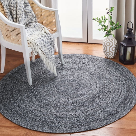 SAFAVIEH Braided Aristotle Solid Polyester Reversible Area Rug, Charcoal, 4' x 4' Round