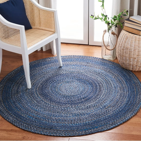 SAFAVIEH Braided Aristotle Solid Polyester Reversible Area Rug, Navy, 5' x 5' Round