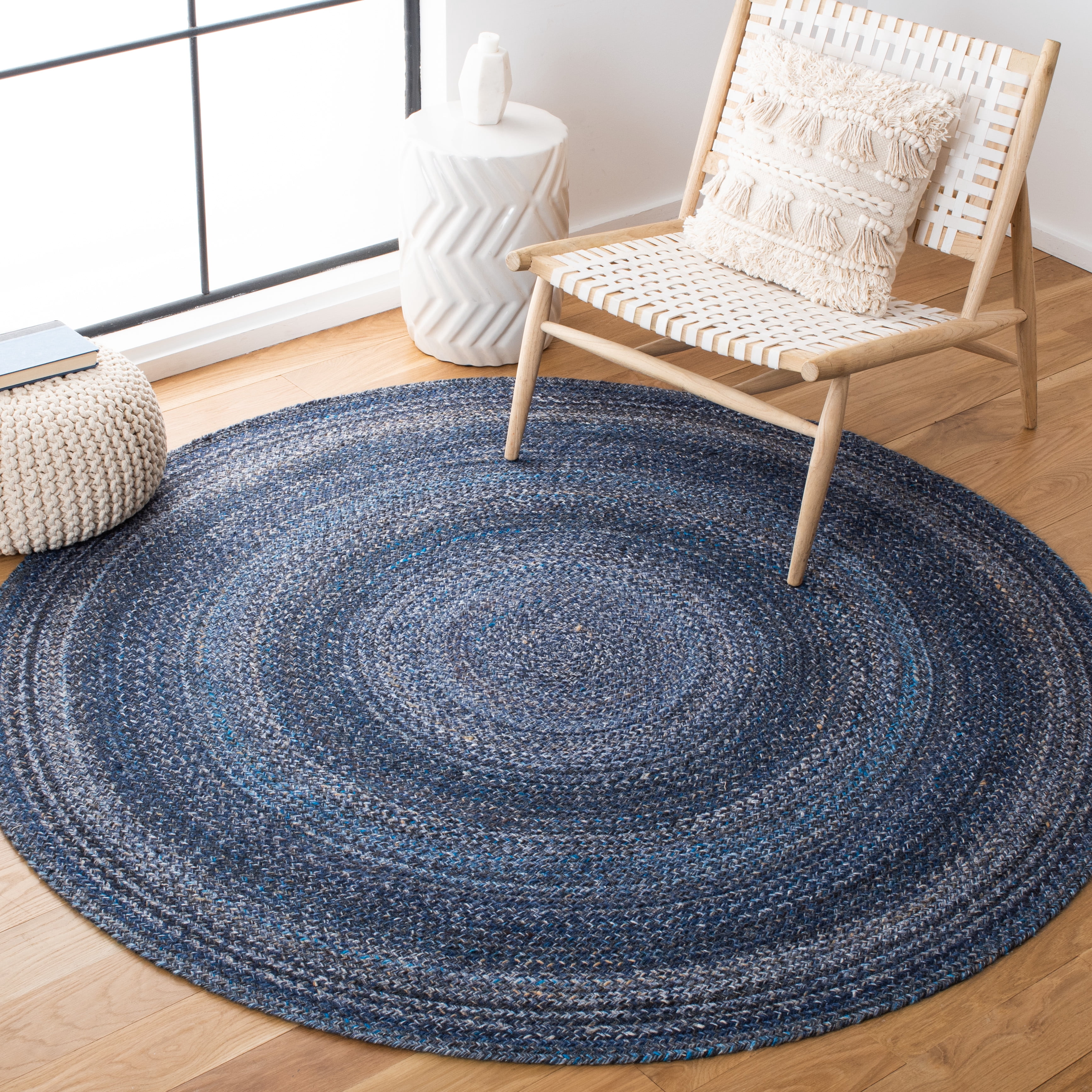 SAFAVIEH Braided Aristotle Solid Polyester Reversible Area Rug, Navy, 7 ...