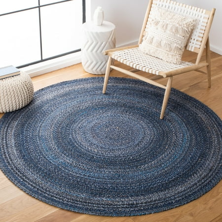SAFAVIEH Braided Aristotle Solid Polyester Reversible Area Rug, Navy, 7' x 7' Round