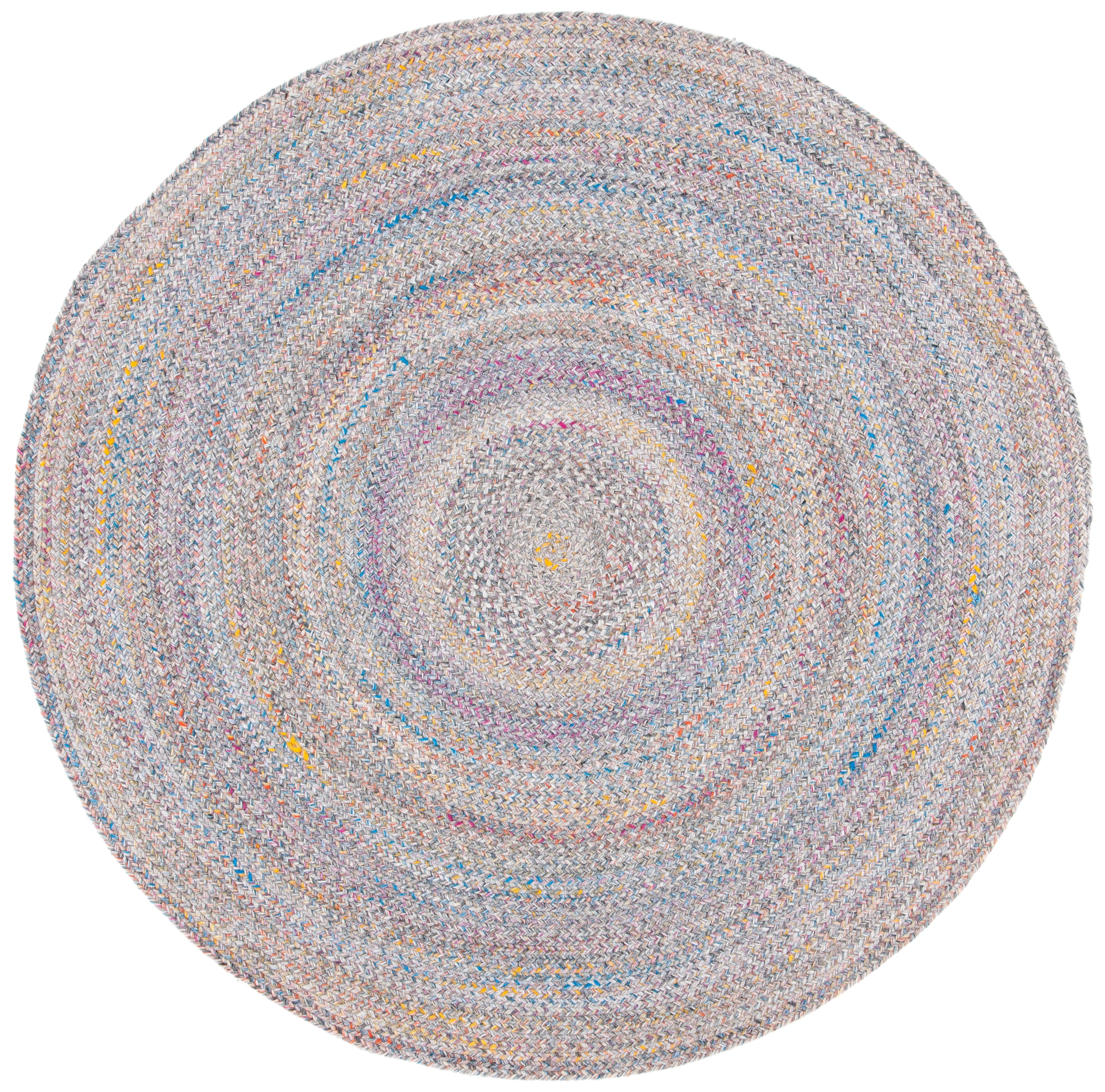 Handwoven Yellow and Grey Round Braided Rug, 5 ft