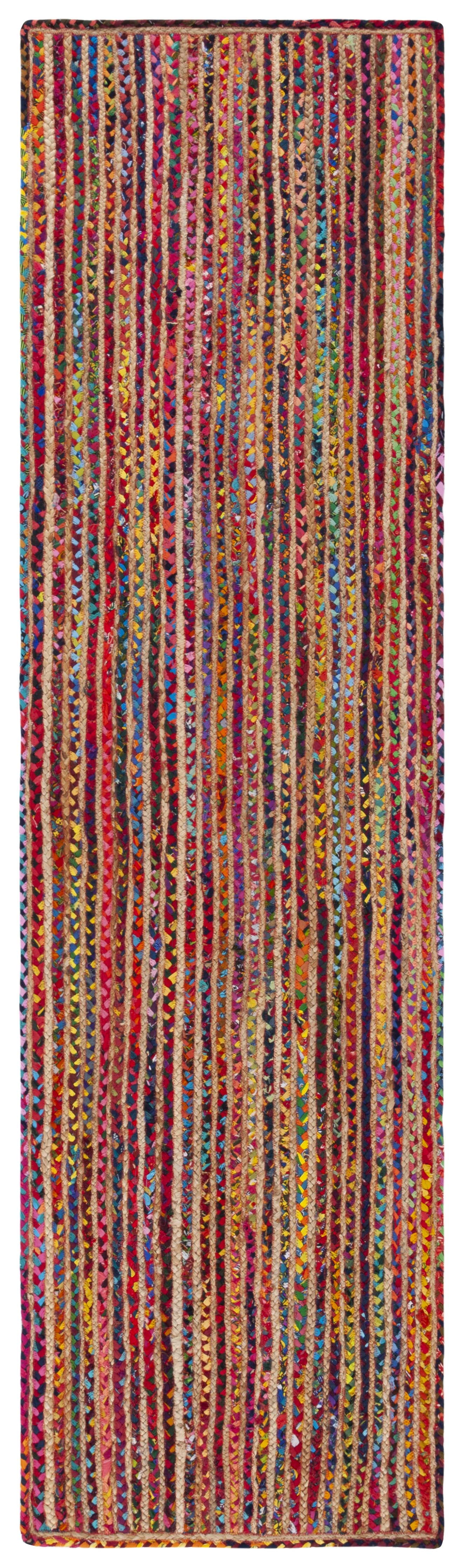 Colorful Natural Cotton Braided Runner Rug, 2'3" x 9'