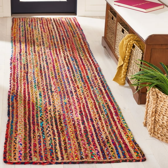 SAFAVIEH Braided Beckah Bordered Reversible Runner Rug, Natural/Multi, 2'3" x 9'