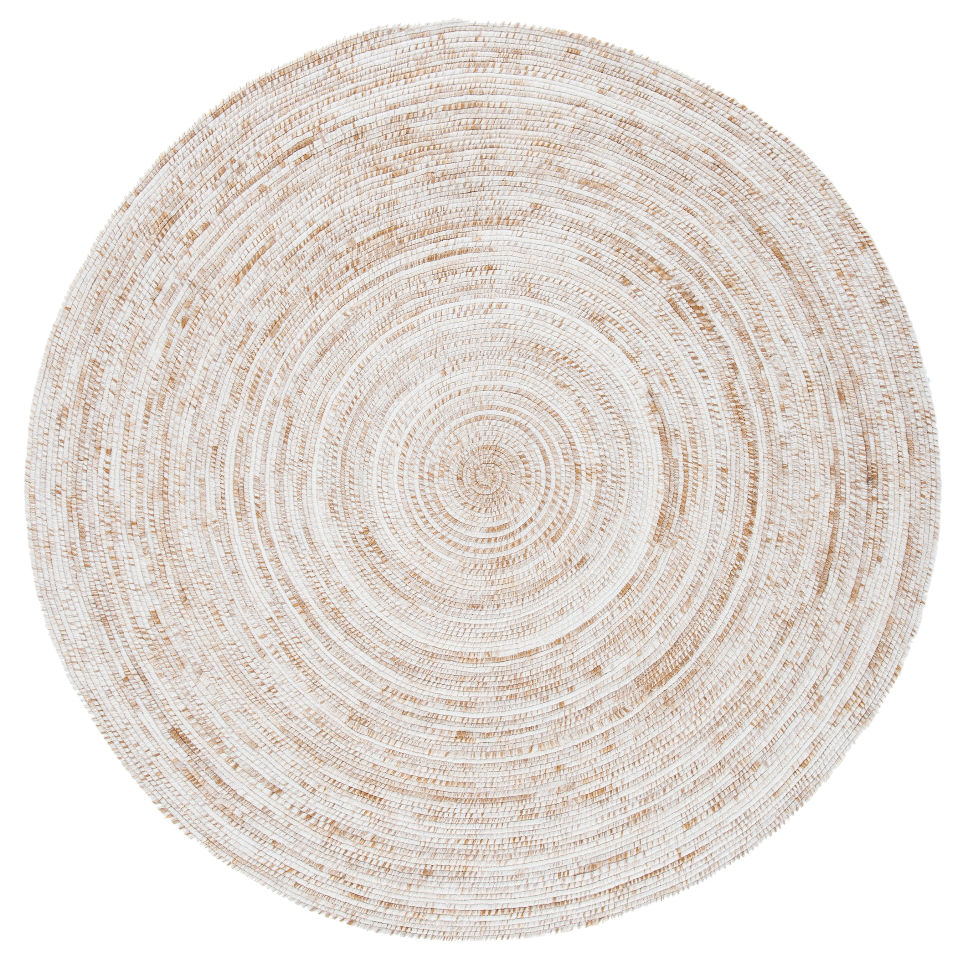 Ivory and Brown Round Braided Synthetic Area Rug