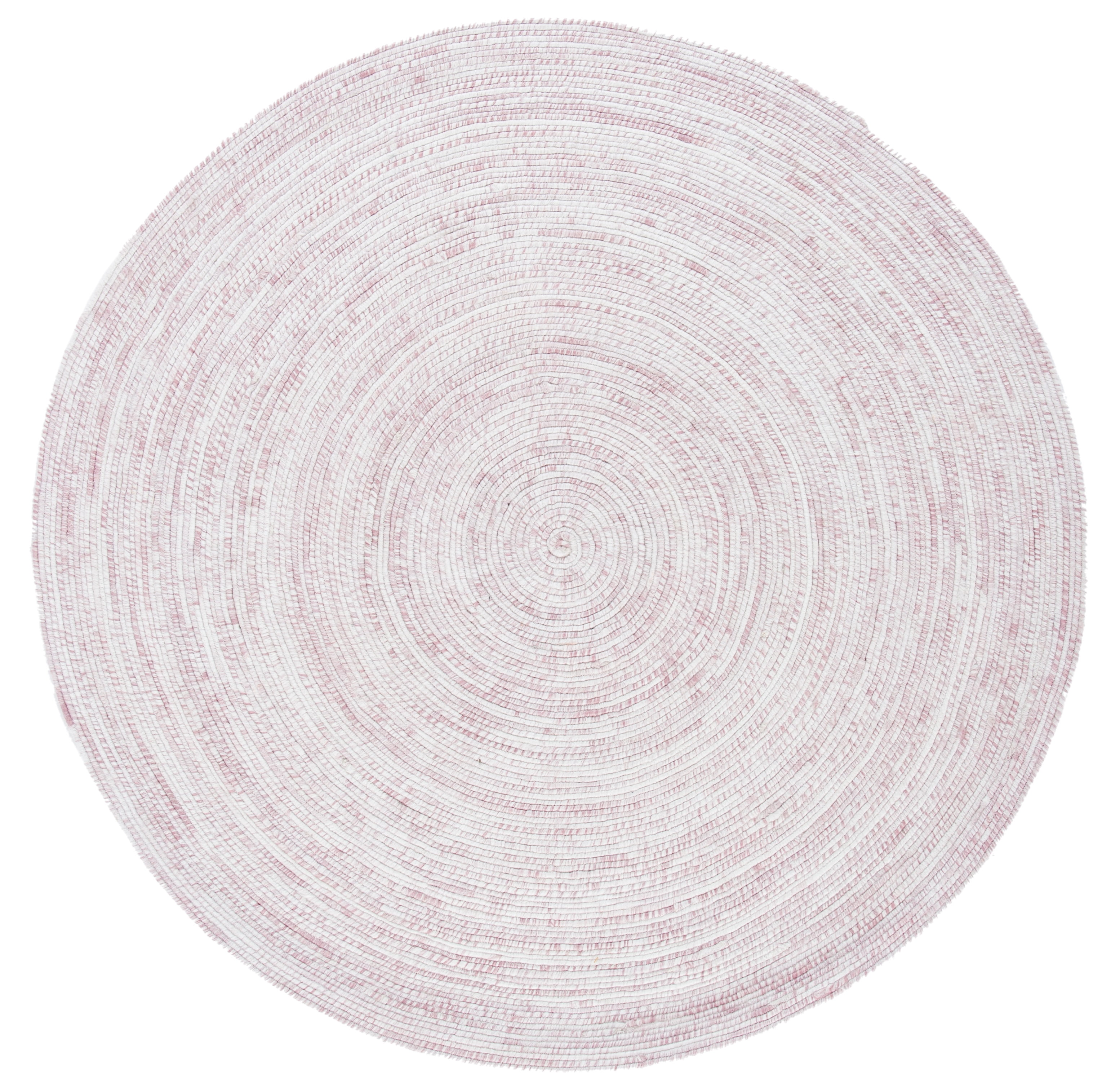 Ivory and Pink Round Braided Synthetic Area Rug