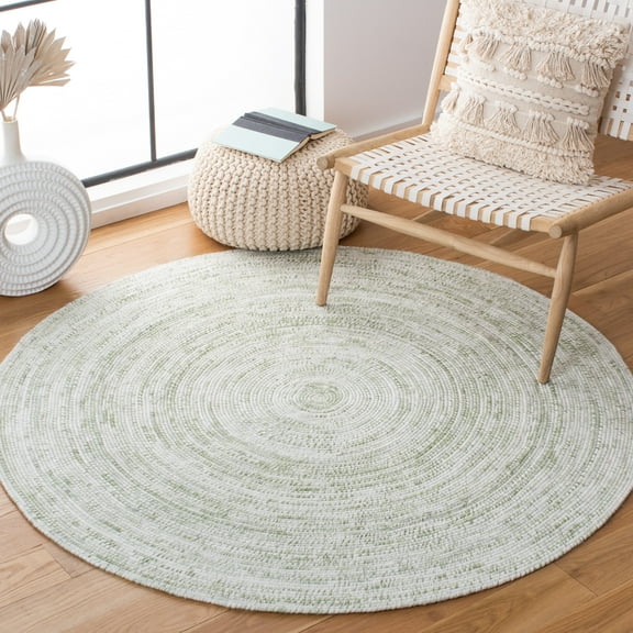 SAFAVIEH Braided Bernica Solid Polyester Reversible Area Rug, Ivory/Green, 6' x 6' Round