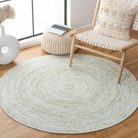 SAFAVIEH Braided Bernica Solid Polyester Reversible Area Rug, Ivory/Green, 7' x 7' Round