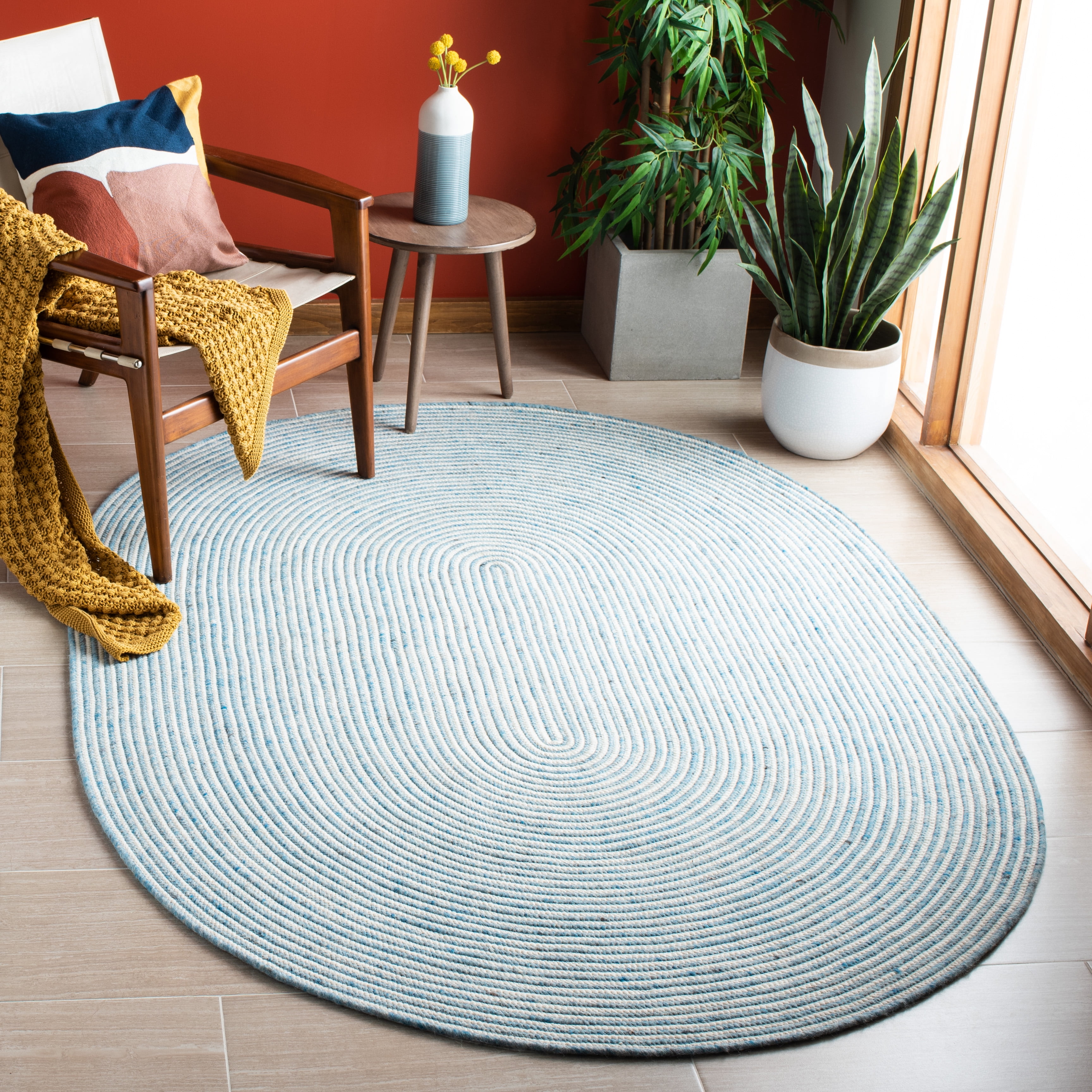 SAFAVIEH Braided Beuregard Solid Reversible Area Rug, Blue/Ivory, 6' x 9' Oval