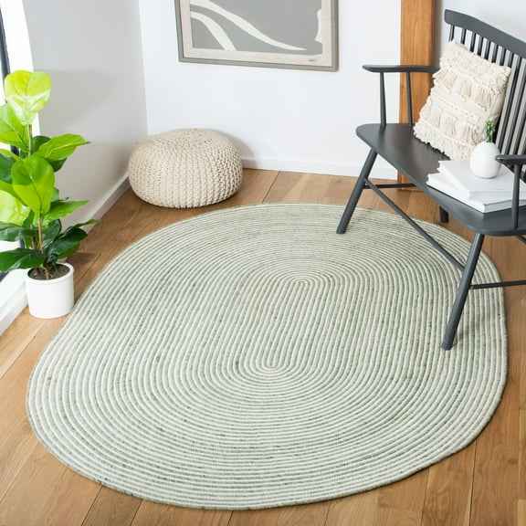 SAFAVIEH Braided Beuregard Solid Reversible Area Rug, Green/Ivory, 6' x 9' Oval