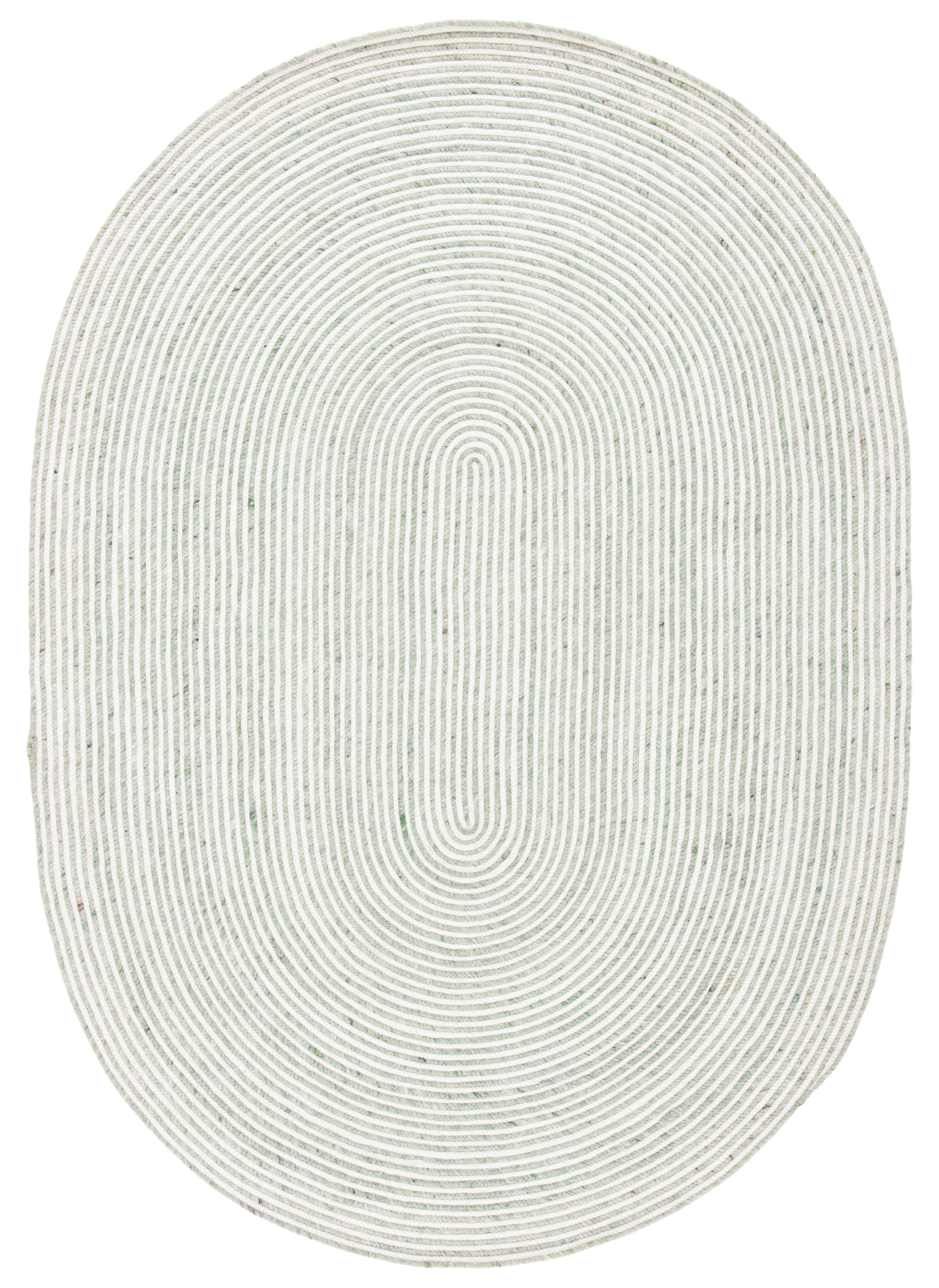 Green and Ivory Braided Wool Oval Area Rug 6' x 9'