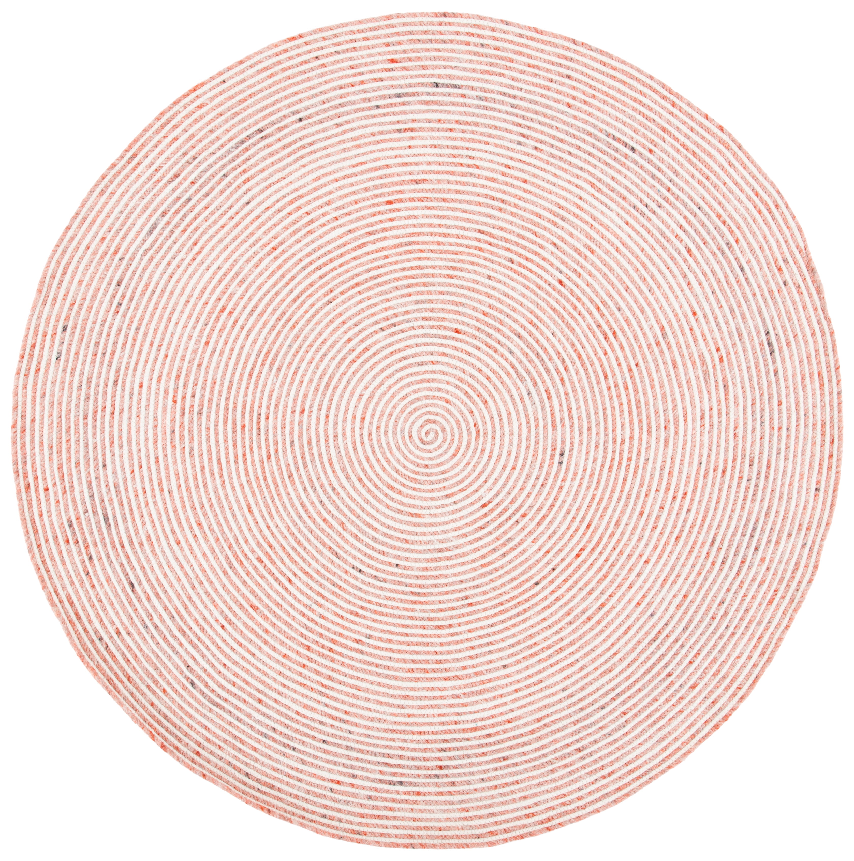 Handwoven Red and Ivory Wool Round Braided Area Rug, 3' x 3'