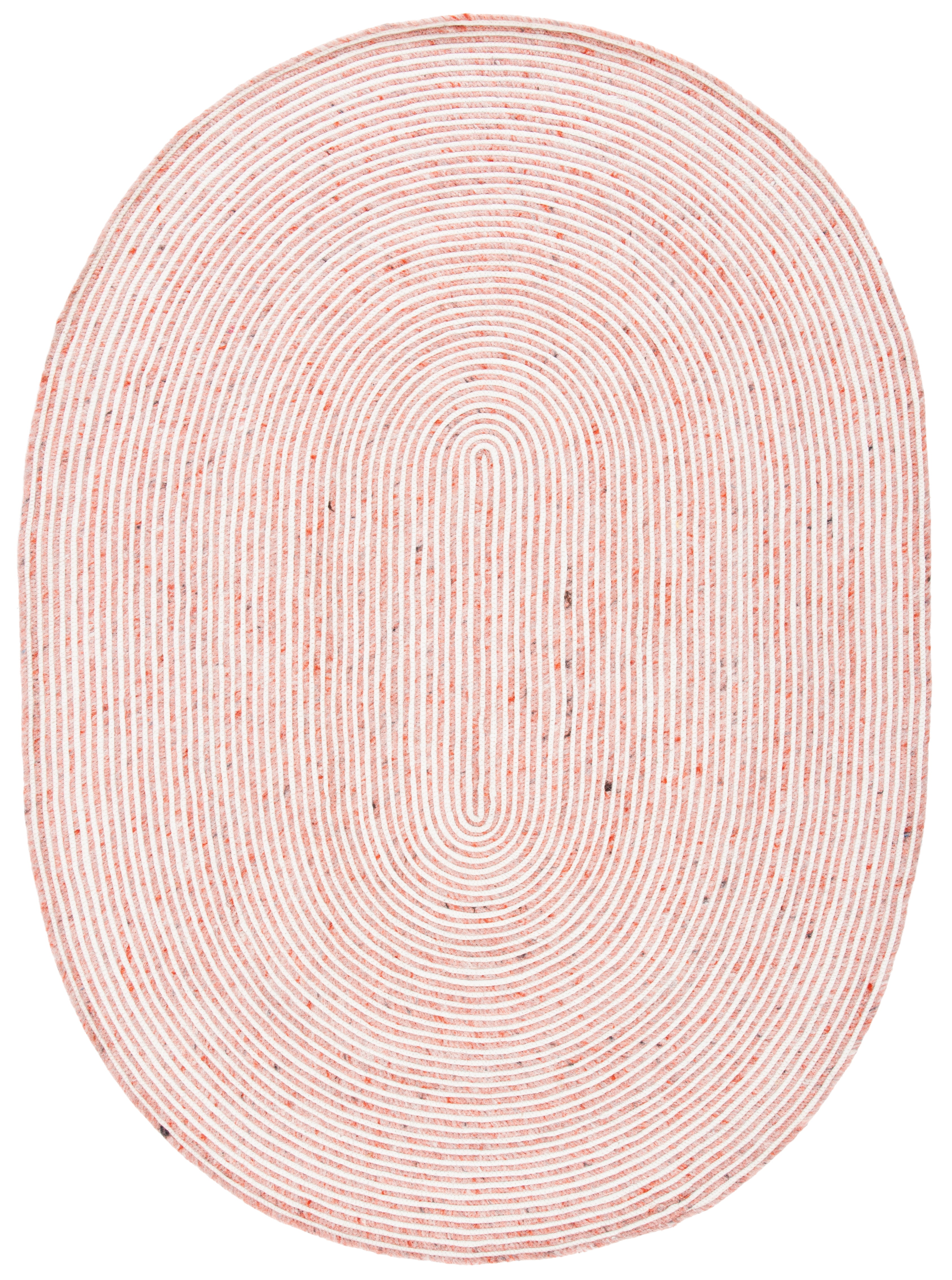 Red and Ivory Oval Braided Wool 4' x 6' Area Rug