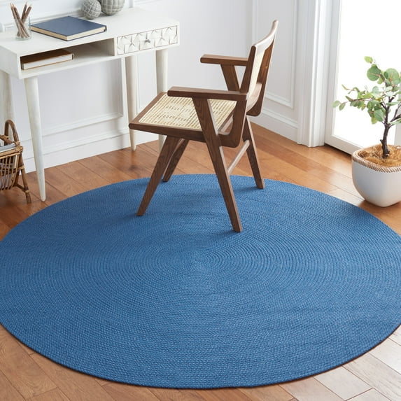 SAFAVIEH Braided Braylon Solid Reversible Area Rug, Blue, 3' x 3' Round