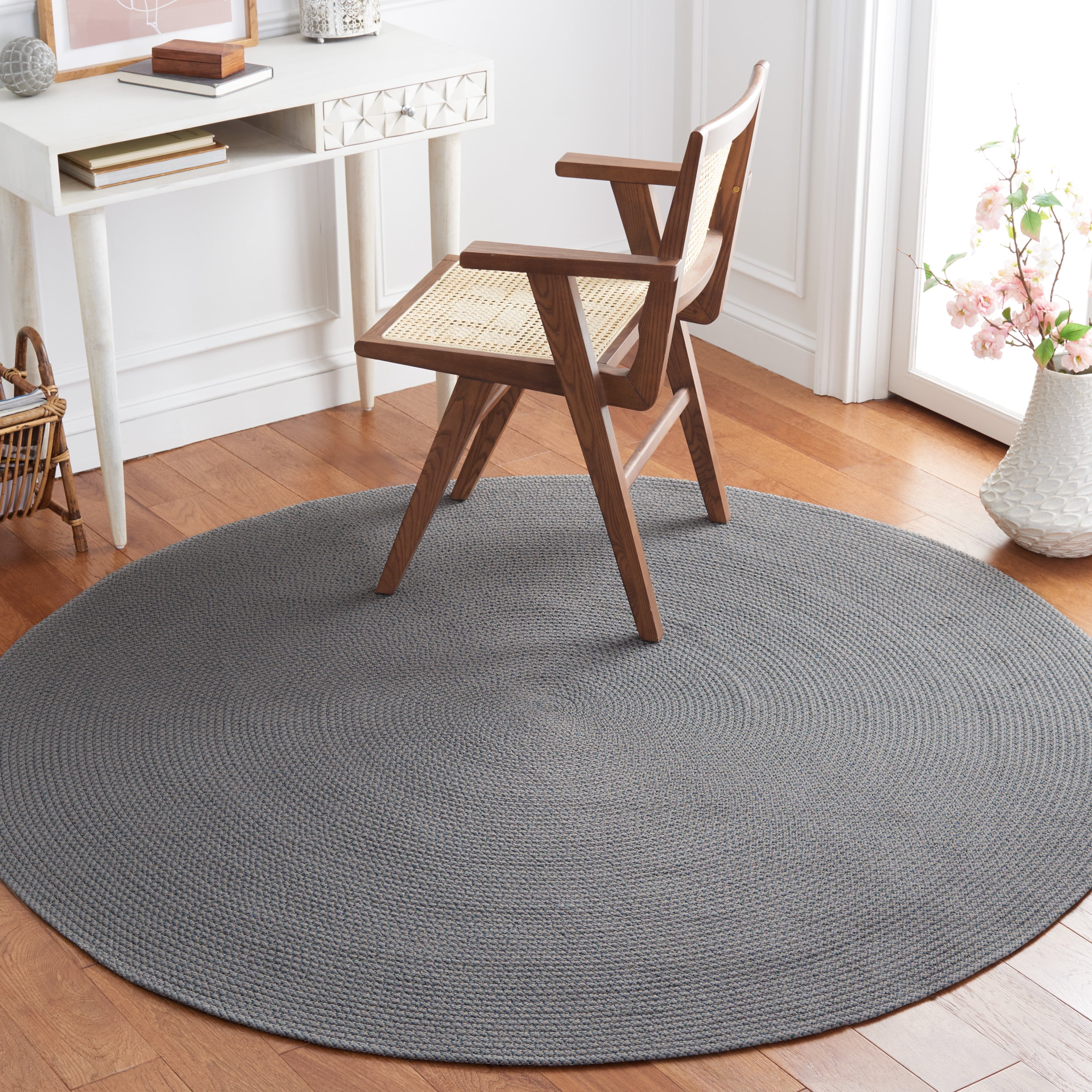SAFAVIEH Braided Braylon Solid Reversible Area Rug, Gray/Blue, 6' x 6' Round