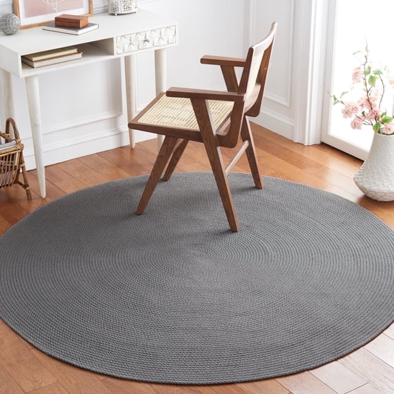 SAFAVIEH Braided Braylon Solid Reversible Area Rug, Gray/Blue, 6' x 6' Round
