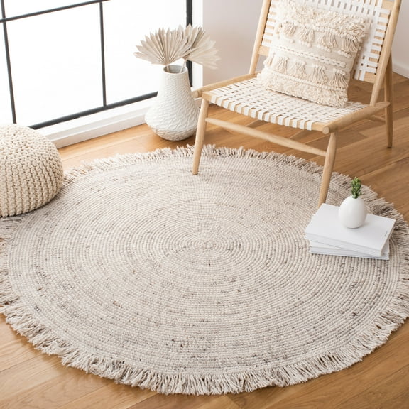 SAFAVIEH Braided Brittania Solid Polyester Reversible Area Rug, Beige, 6' x 6' Round