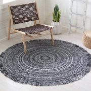 SAFAVIEH Braided Brittania Solid Polyester Reversible Area Rug, Black/Ivory, 4' x 4' Round