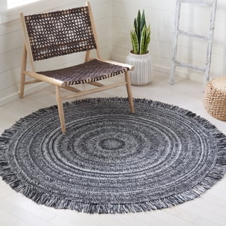 SAFAVIEH Braided Brittania Solid Polyester Reversible Area Rug, Black/Ivory, 4' x 4' Round