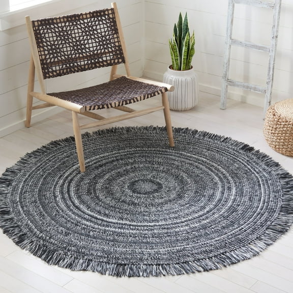 SAFAVIEH Braided Brittania Solid Polyester Reversible Area Rug, Black/Ivory, 5' x 5' Round