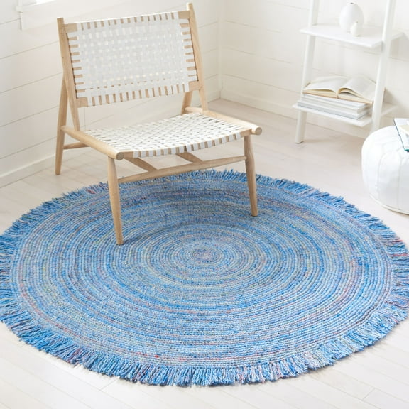 SAFAVIEH Braided Brittania Solid Polyester Reversible Area Rug, Blue, 6' x 6' Round