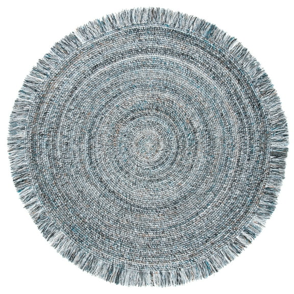 SAFAVIEH Braided Brittania Solid Polyester Reversible Area Rug, Blue/Ivory, 5' x 5' Round