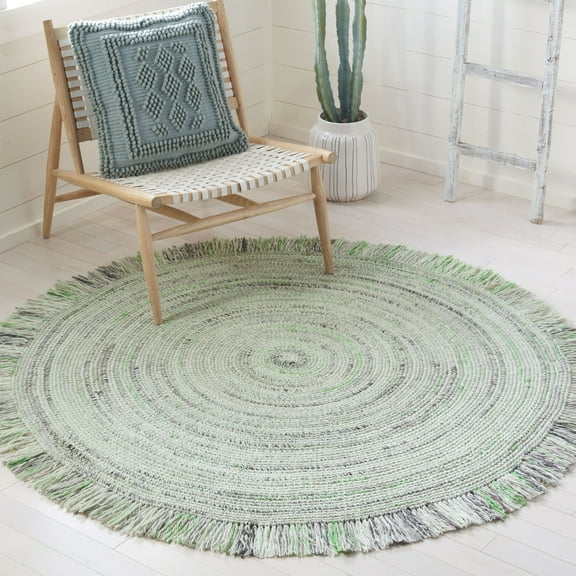 SAFAVIEH Braided Brittania Solid Polyester Reversible Area Rug, Green/Ivory, 5' x 5' Round