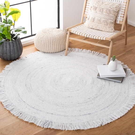 SAFAVIEH Braided Brittania Solid Polyester Reversible Area Rug, Ivory/Gray, 5' x 5' Round
