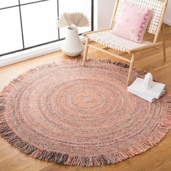SAFAVIEH Braided Brittania Solid Polyester Reversible Area Rug, Orange/Gray, 4' x 4' Round