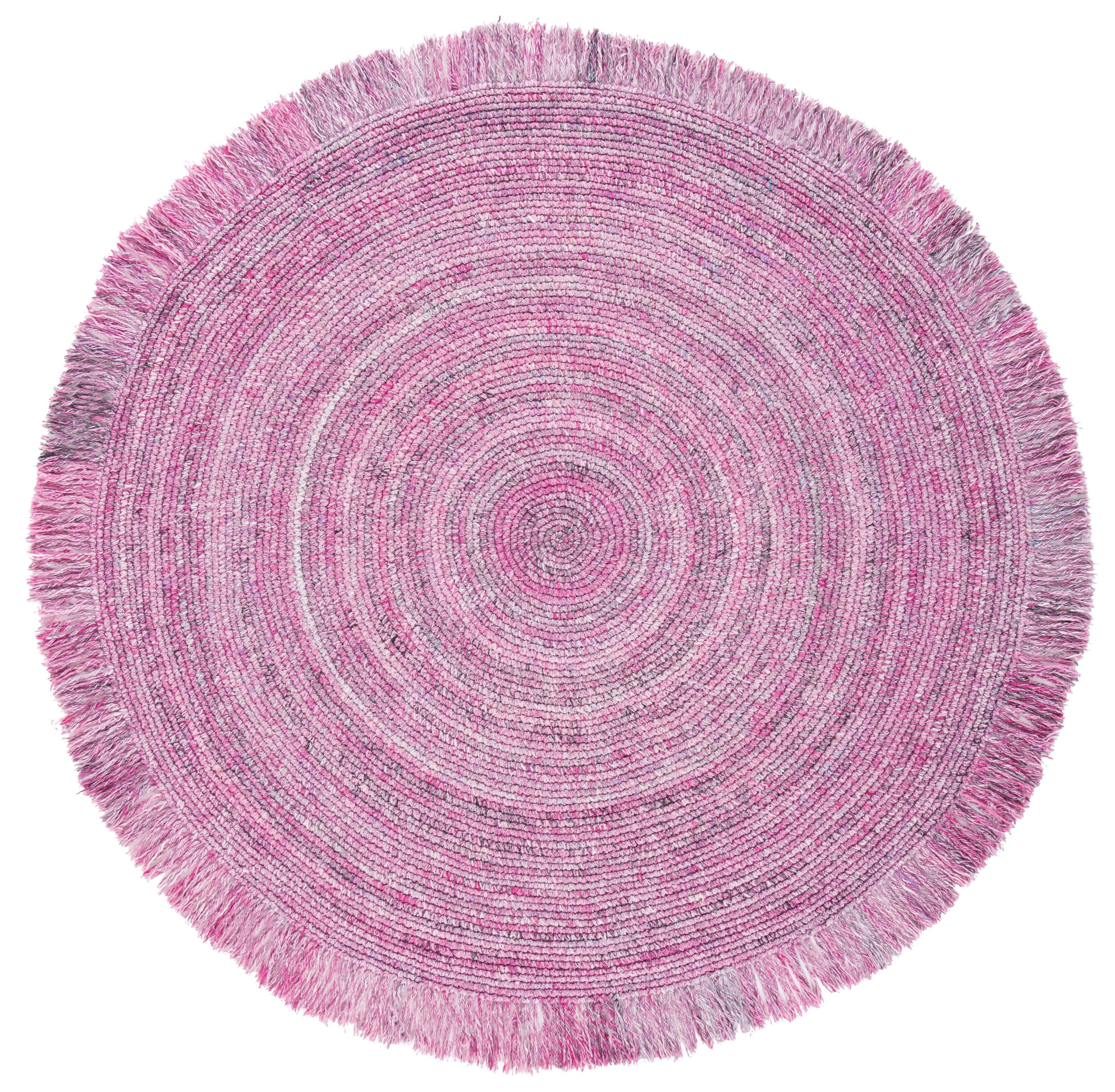 Handmade Pink and Ivory Braided Round Area Rug