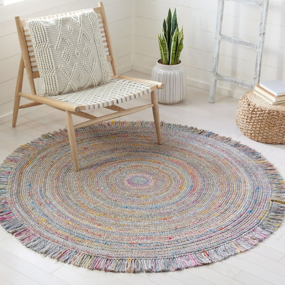 SAFAVIEH Braided Brittania Solid Polyester Reversible Area Rug, Yellow/Ivory, 4' x 4' Round