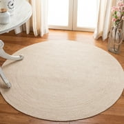 SAFAVIEH Braided Caleb Solid Polyester Reversible Area Rug, Beige, 5' x 5' Round