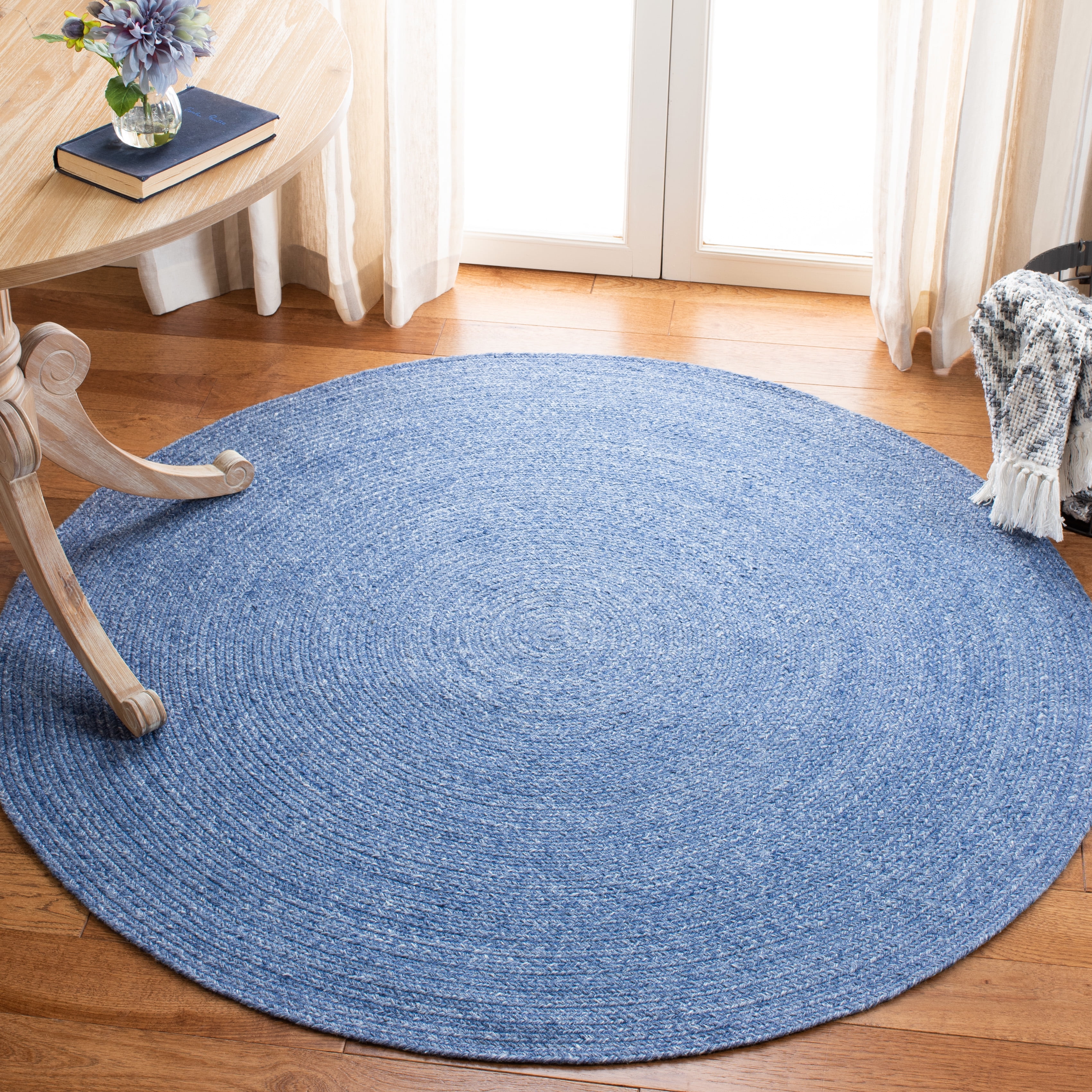 SAFAVIEH Braided Caleb Solid Polyester Reversible Area Rug, Blue, 7' x 7' Round