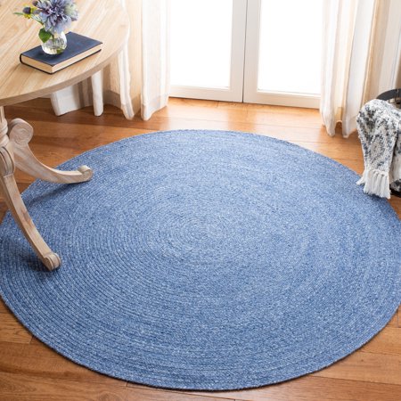 SAFAVIEH Braided Caleb Solid Polyester Reversible Area Rug, Blue, 9' x 9' Round