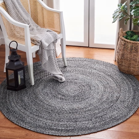 SAFAVIEH Braided Caleb Solid Polyester Reversible Area Rug, Gray/Charcoal, 7' x 7' Round