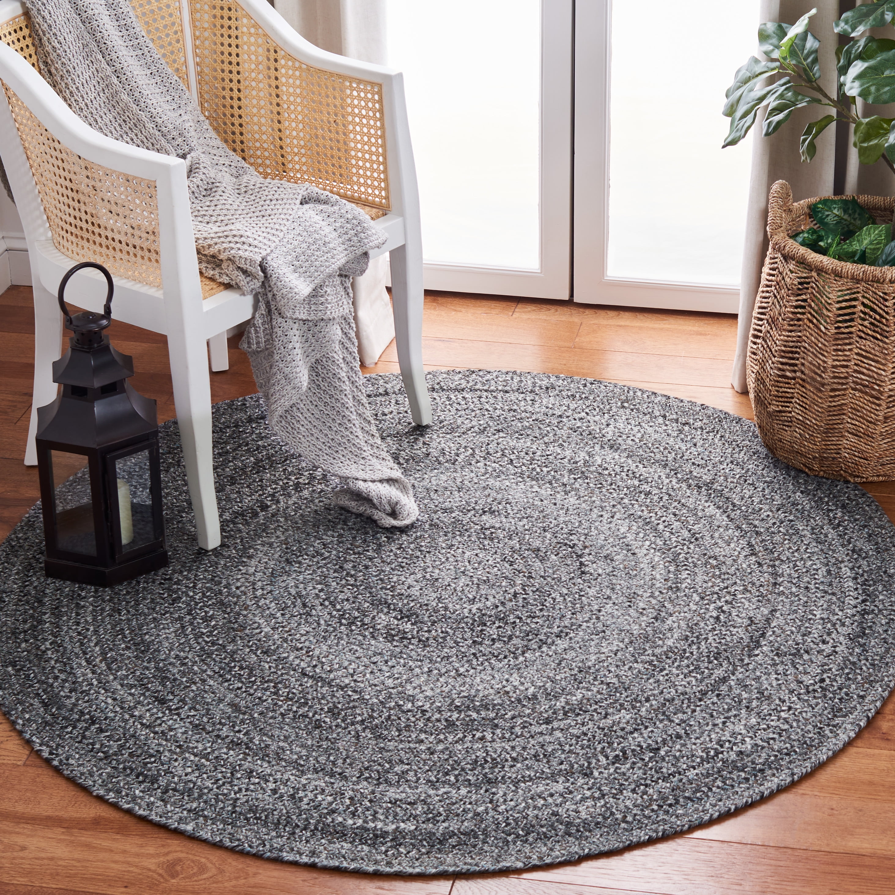 SAFAVIEH Braided Caleb Solid Polyester Reversible Area Rug, Gray/Charcoal, 9' x 9' Round