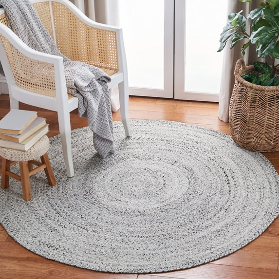 SAFAVIEH Braided Caleb Solid Polyester Reversible Area Rug, Silver/Charcoal, 6' x 6' Round
