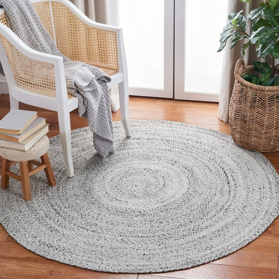 SAFAVIEH Braided Caleb Solid Polyester Reversible Area Rug, Silver/Charcoal, 7' x 7' Round