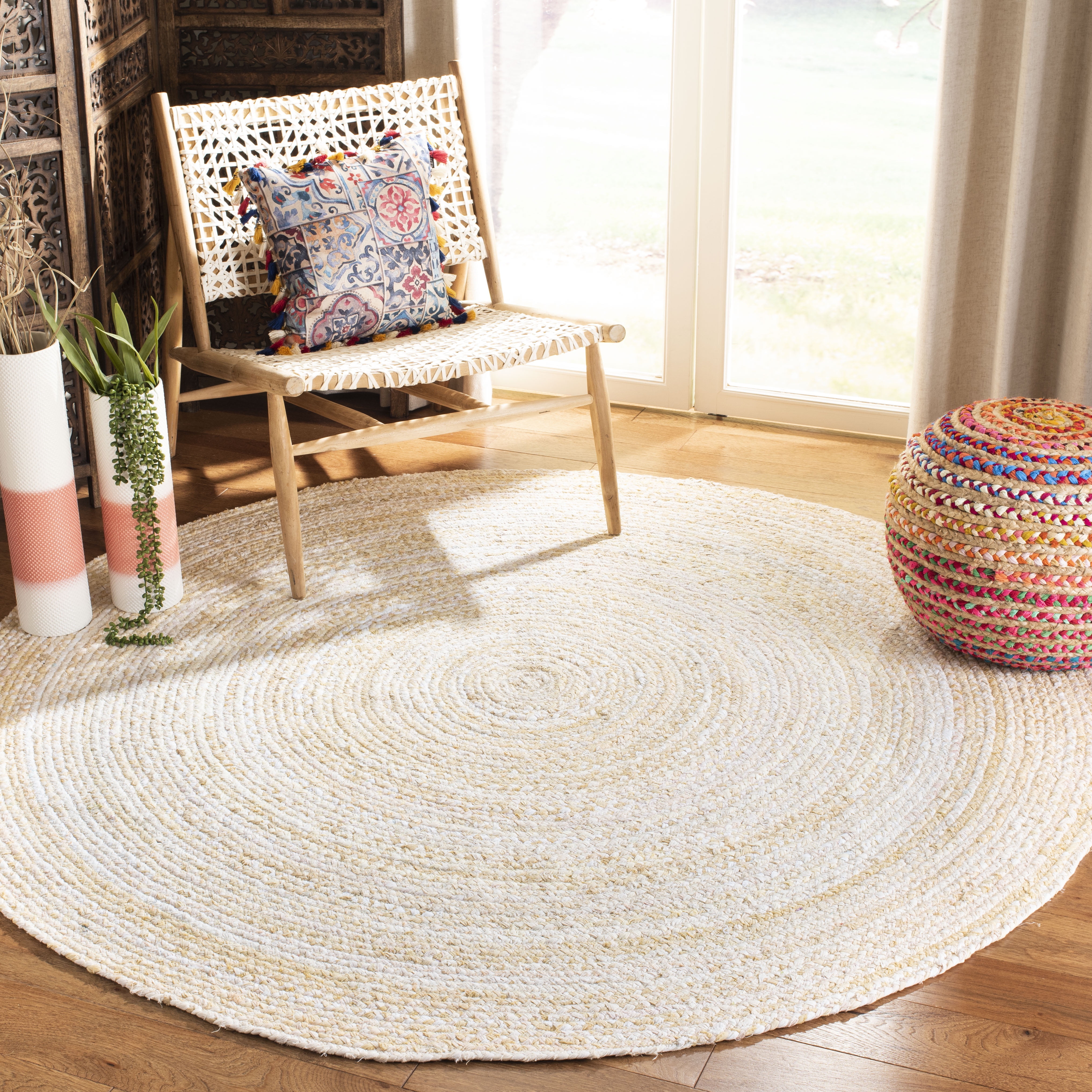 SAFAVIEH Braided Calvin Transitional Cotton Reversible Area Rug, Beige, 8' x 8' Round